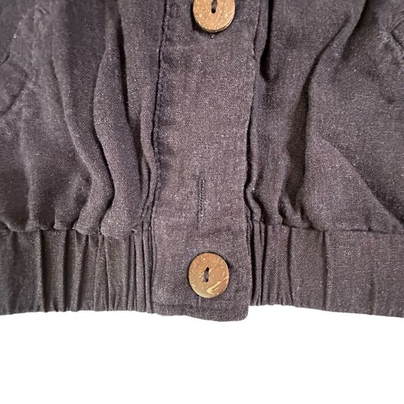 Mine Blue Cotton Linen Blend Cropped 3/4 roll sleeve jacket Size Junior Large - Picture 12 of 12